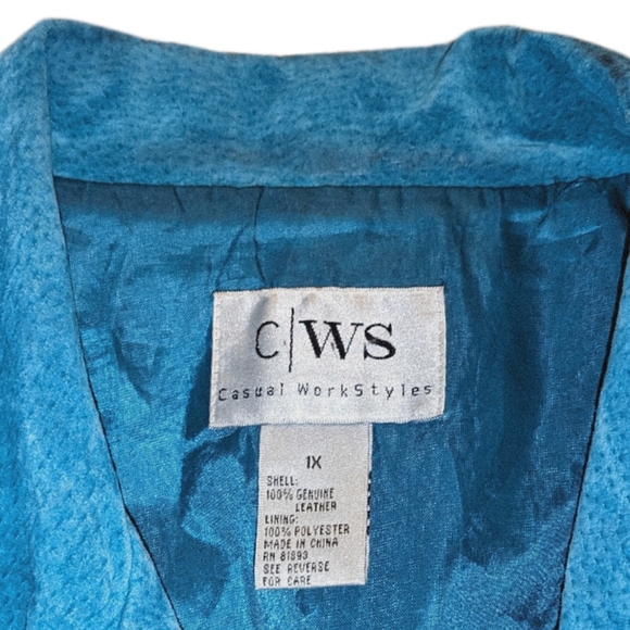 Vintage Plus Size 1X Genuine Leather Suede Jacket in Turquoise - Picture 5 of 7